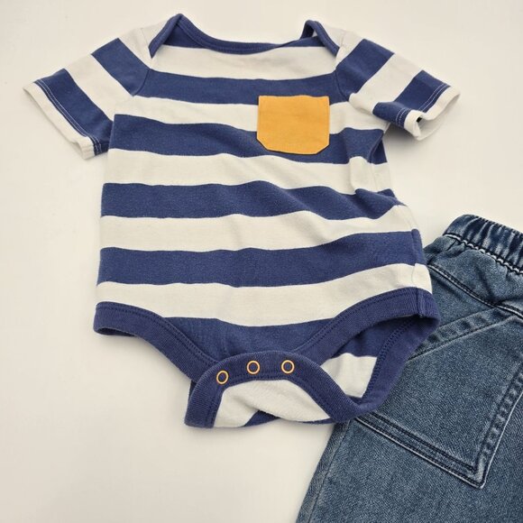 Cat & Jack Baby Outfit 2-Piece Bodysuit & Jogger Pants Blue/White Stripes - Picture 3 of 6